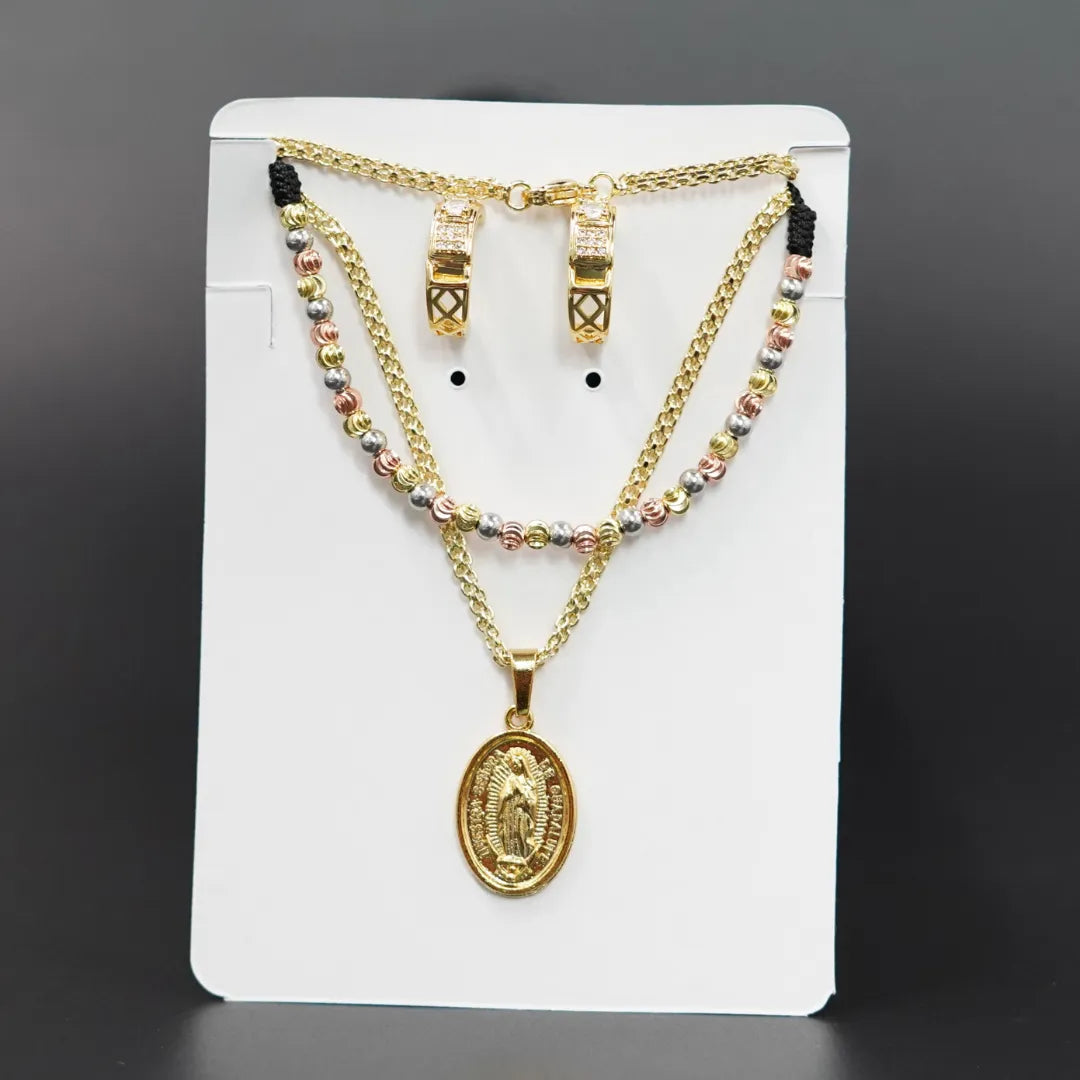 Kit X3 Baño de oro 18k - Cadena-Aretas-manilla
