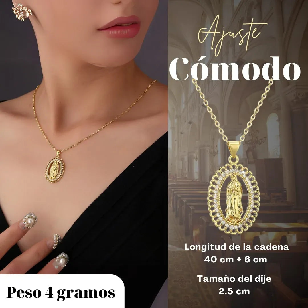 Collar Virgen de Guadalupe con Baño de oro 18K