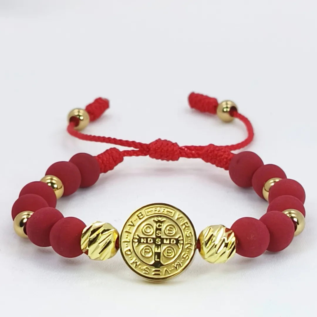 Manilla Protectora San Benito Baño de oro 18k