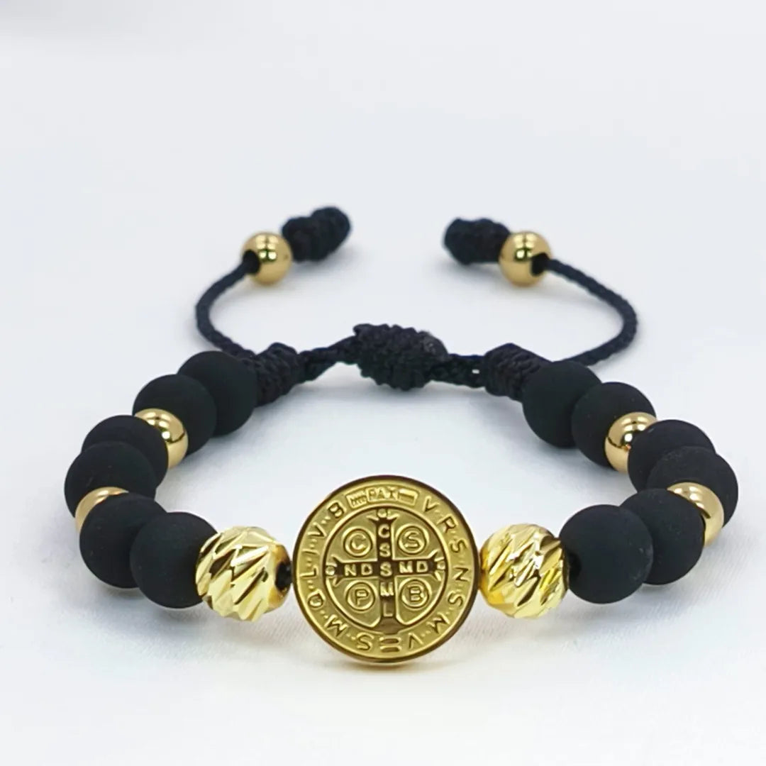 Manilla Protectora San Benito Baño de oro 18k