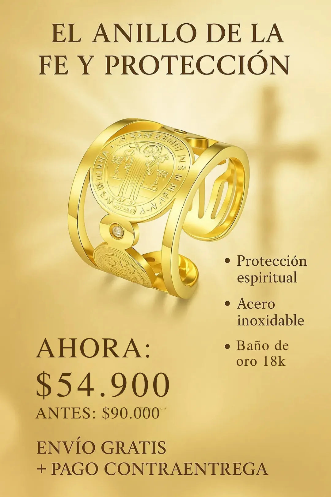 Anillo San Benito baño de oro 18k +CAJAREGALO