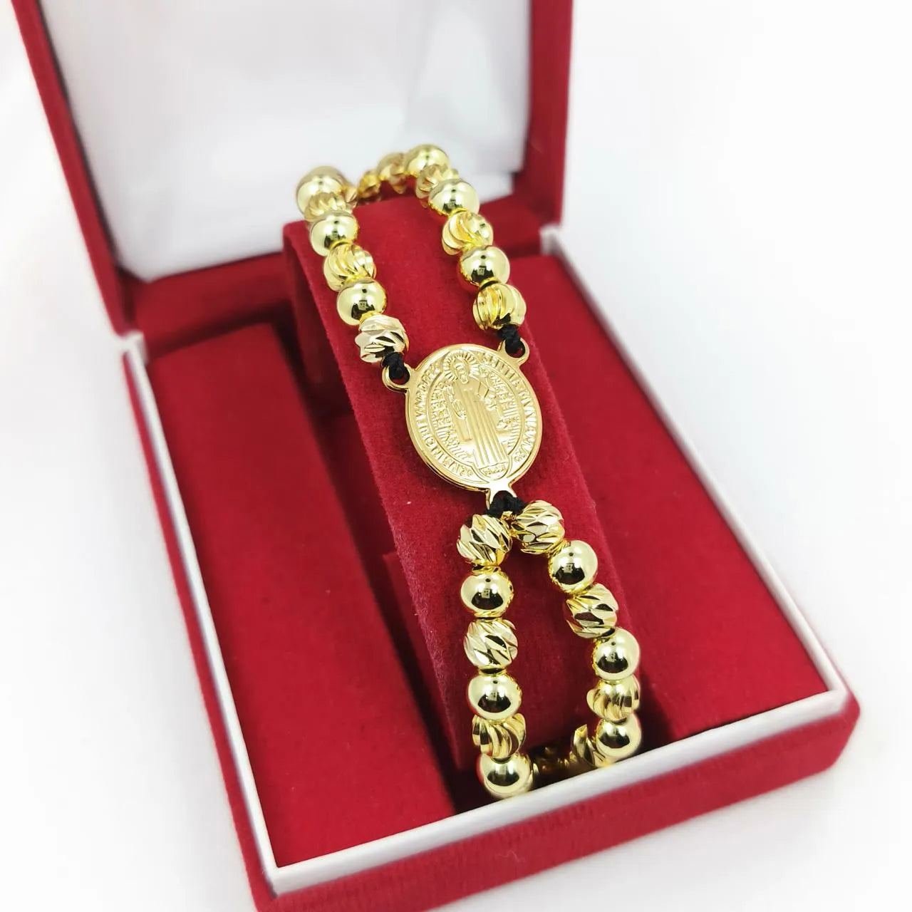 PULSERA TEJIDA SAN BENITO 32 ESFERAS BAÑO DE ORO