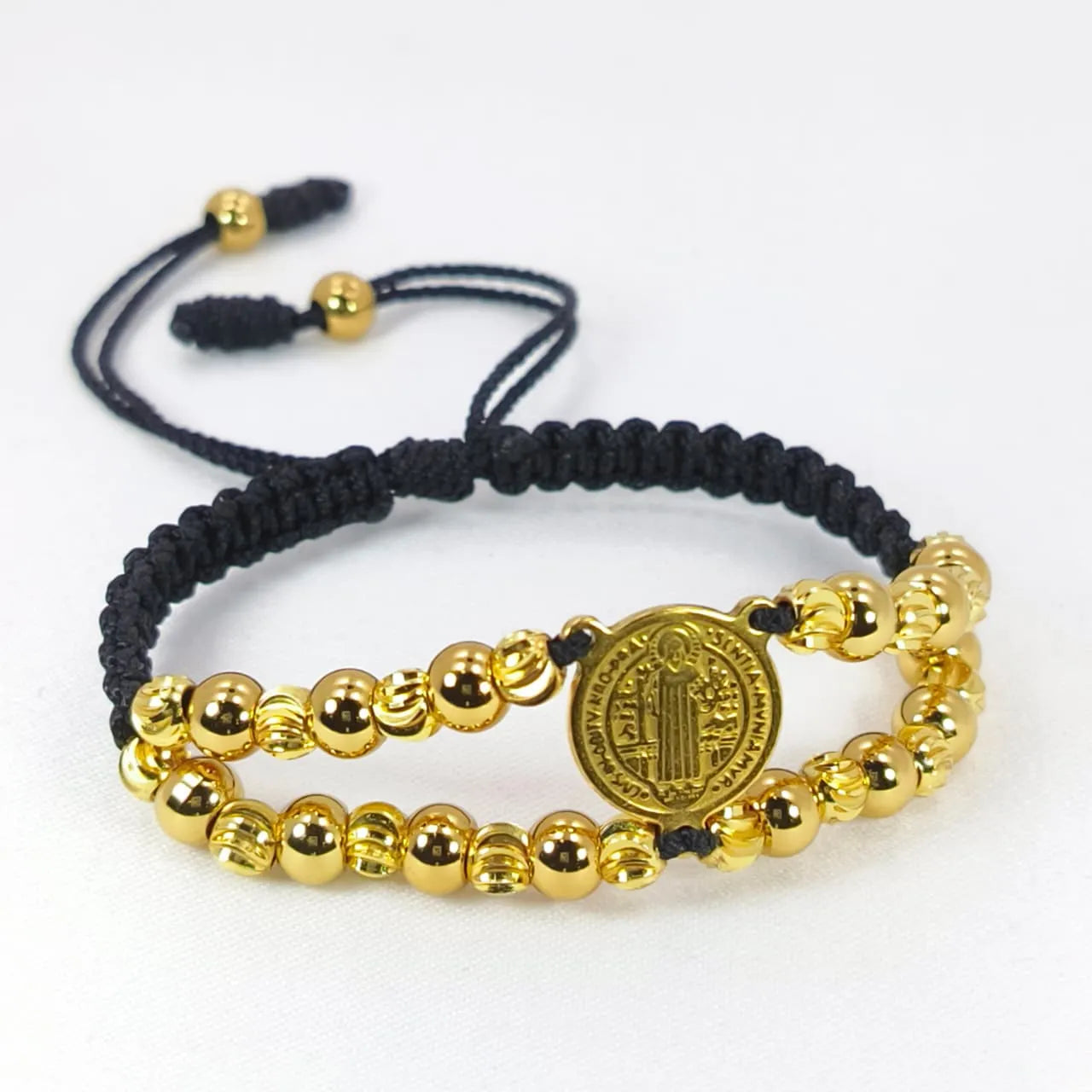PULSERA TEJIDA SAN BENITO 32 ESFERAS BAÑO DE ORO