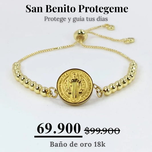 Manilla San Benito Baño de oro 18k balines