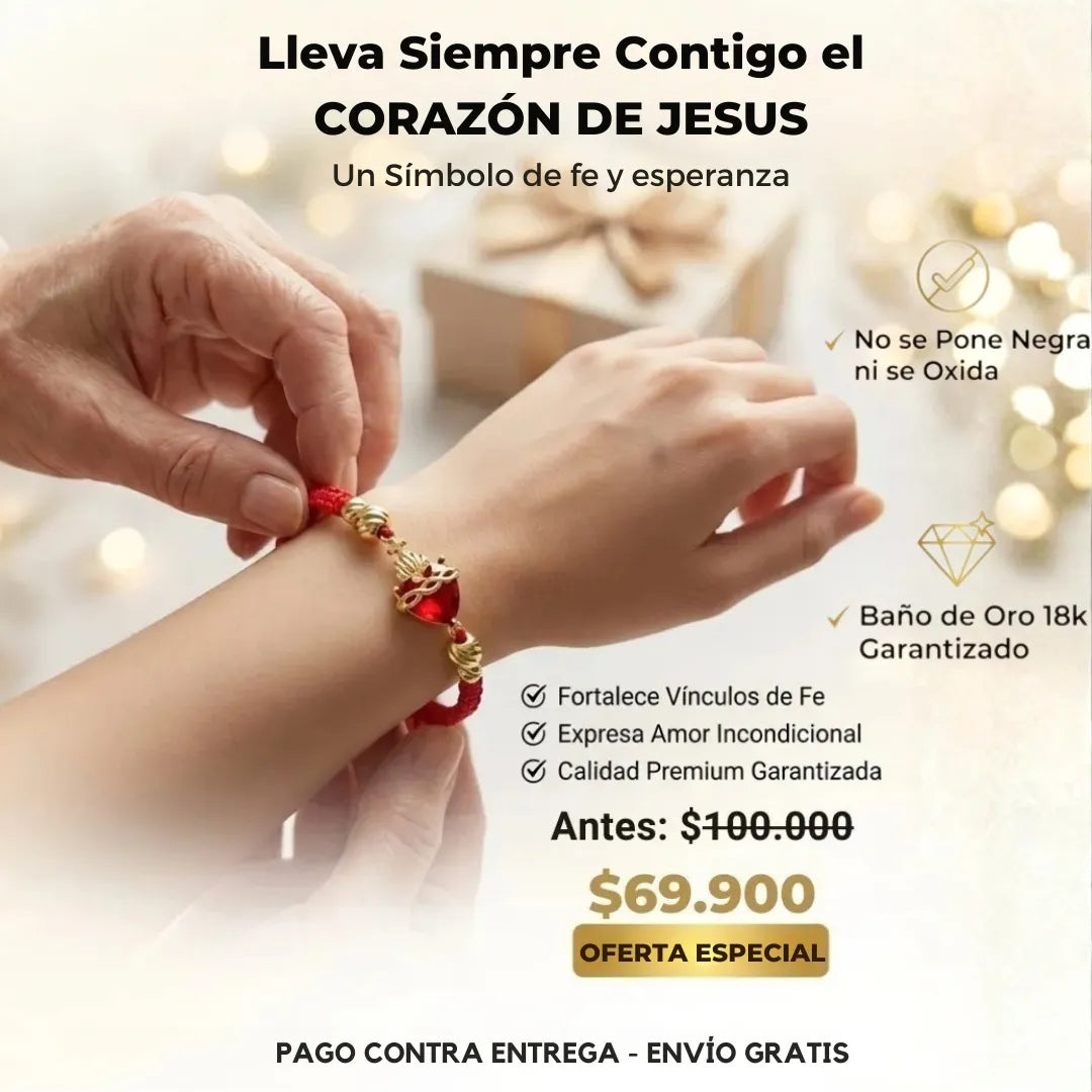 PULSERA CORAZON DE JESUS TEJIDA A MANO