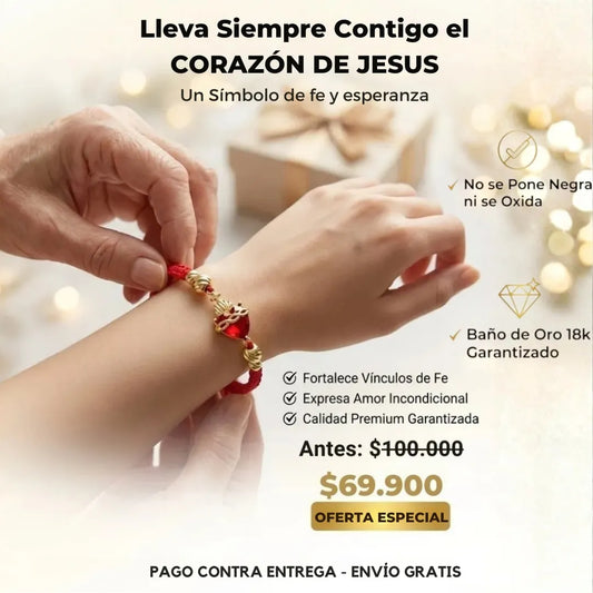 PULSERA CORAZON DE JESUS TEJIDA A MANO