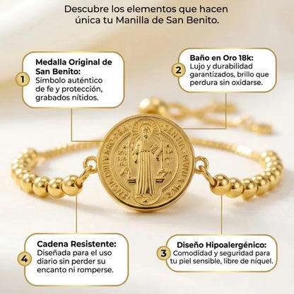 Manilla San Benito Baño de oro 18k balines