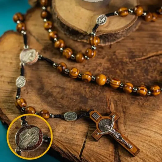 Rosario En Fina Madera De La Milagrosa y San Benito