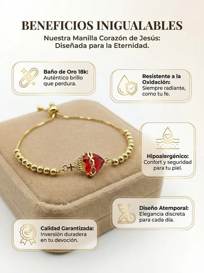 Pulsera Sagrado Corazon con baño de oro 18k