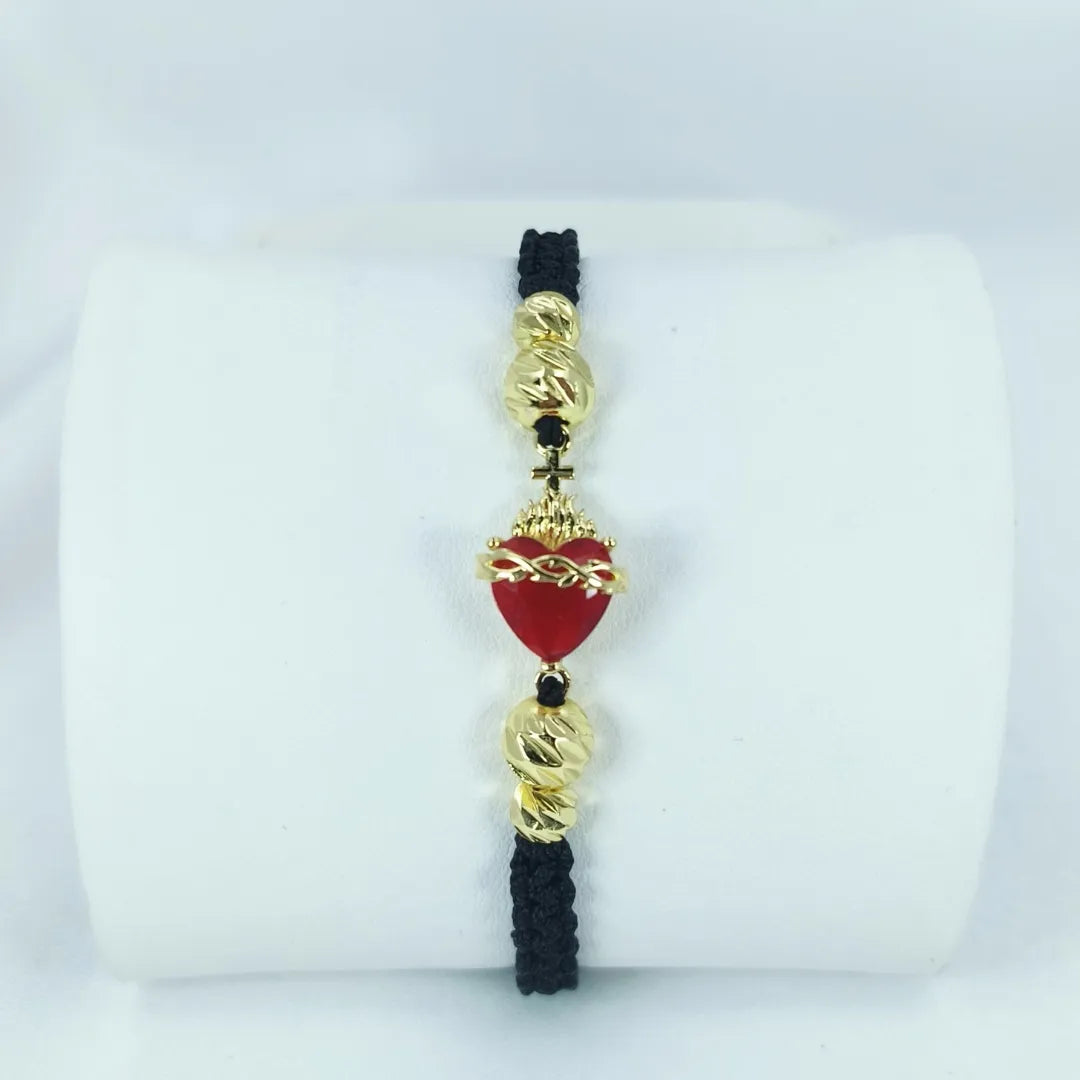 PULSERA CORAZON DE JESUS TEJIDA A MANO