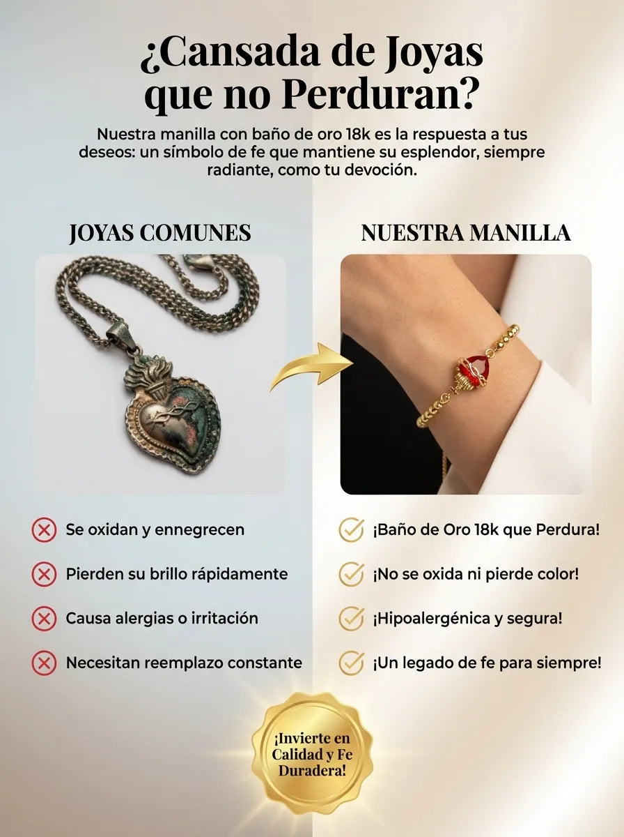 Pulsera Sagrado Corazon con baño de oro 18k