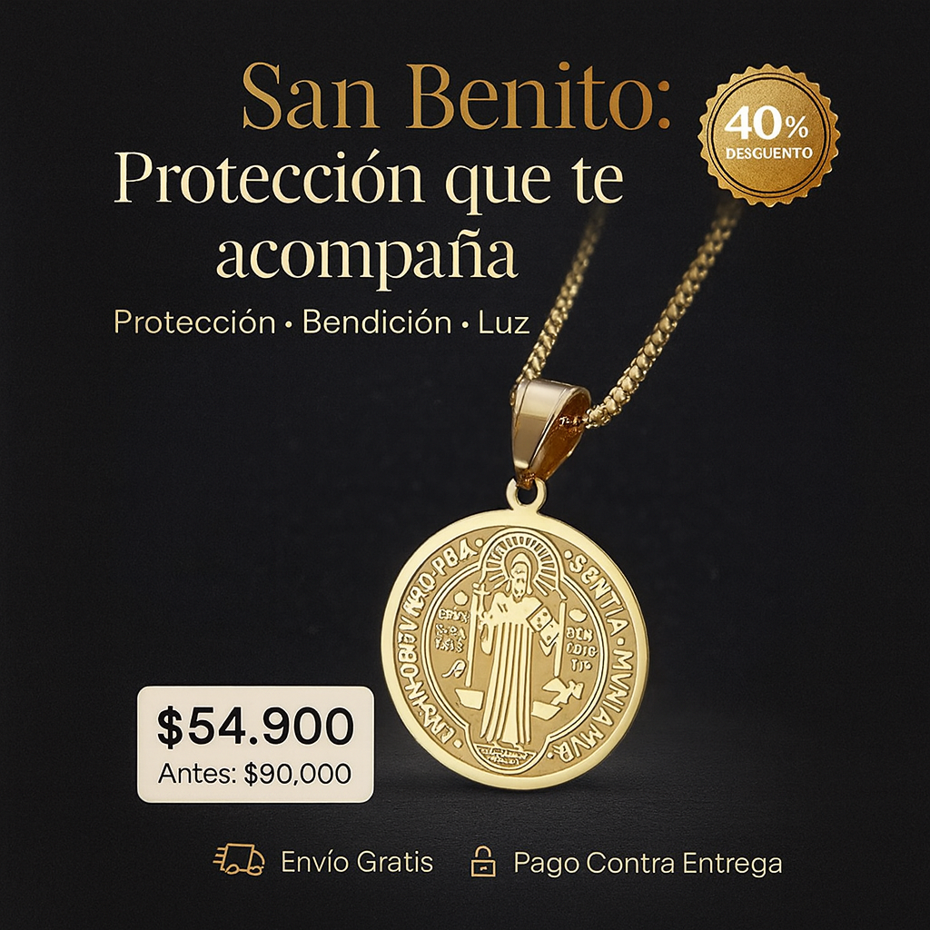 Collar San Benito Baño de oro 18k + Caja de regalo