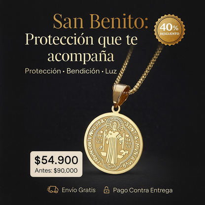 Collar San Benito Baño de oro 18k + Caja de regalo