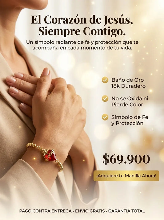 Pulsera Sagrado Corazon con baño de oro 18k