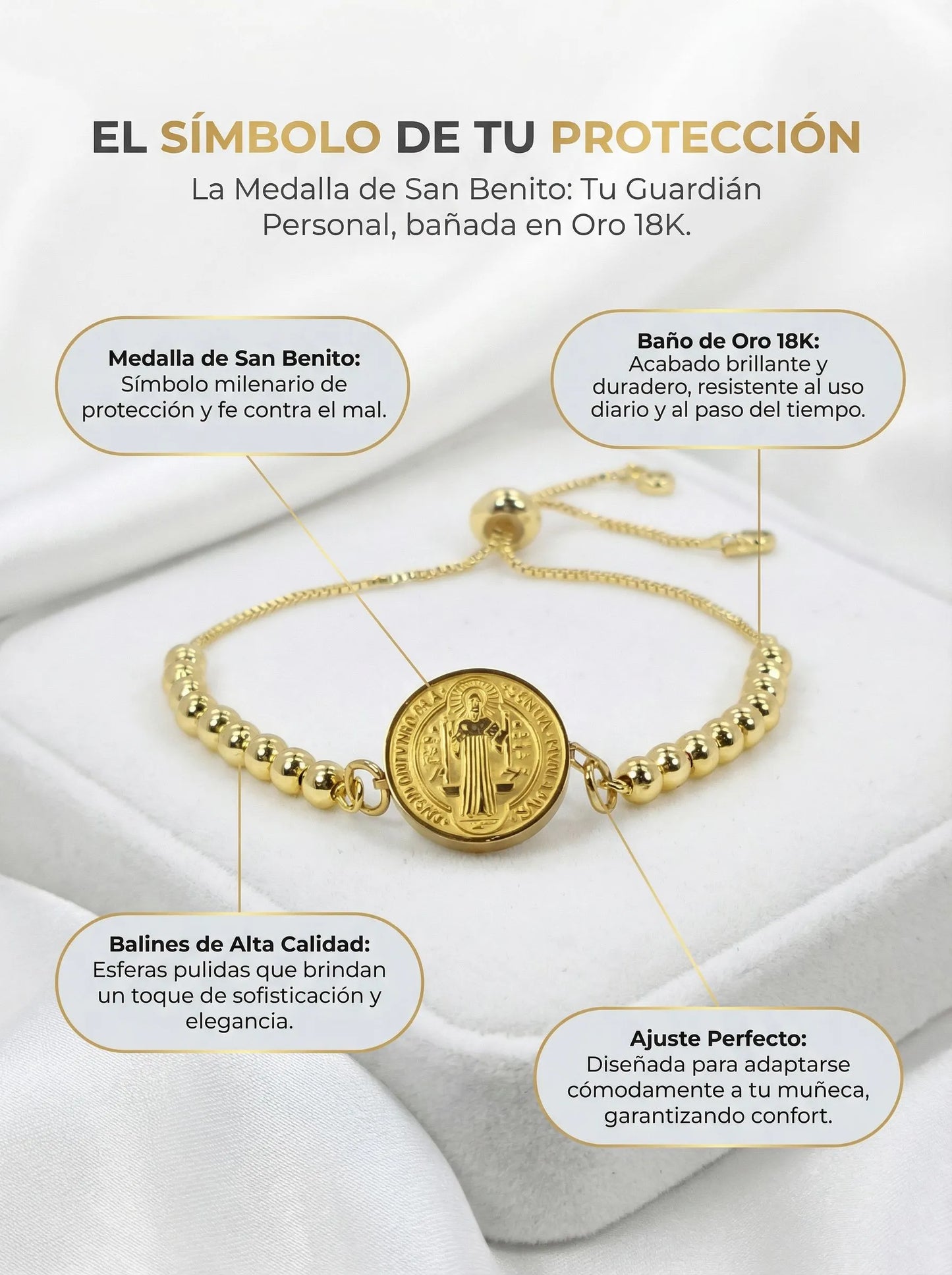 Manilla San Benito Baño de oro 18k