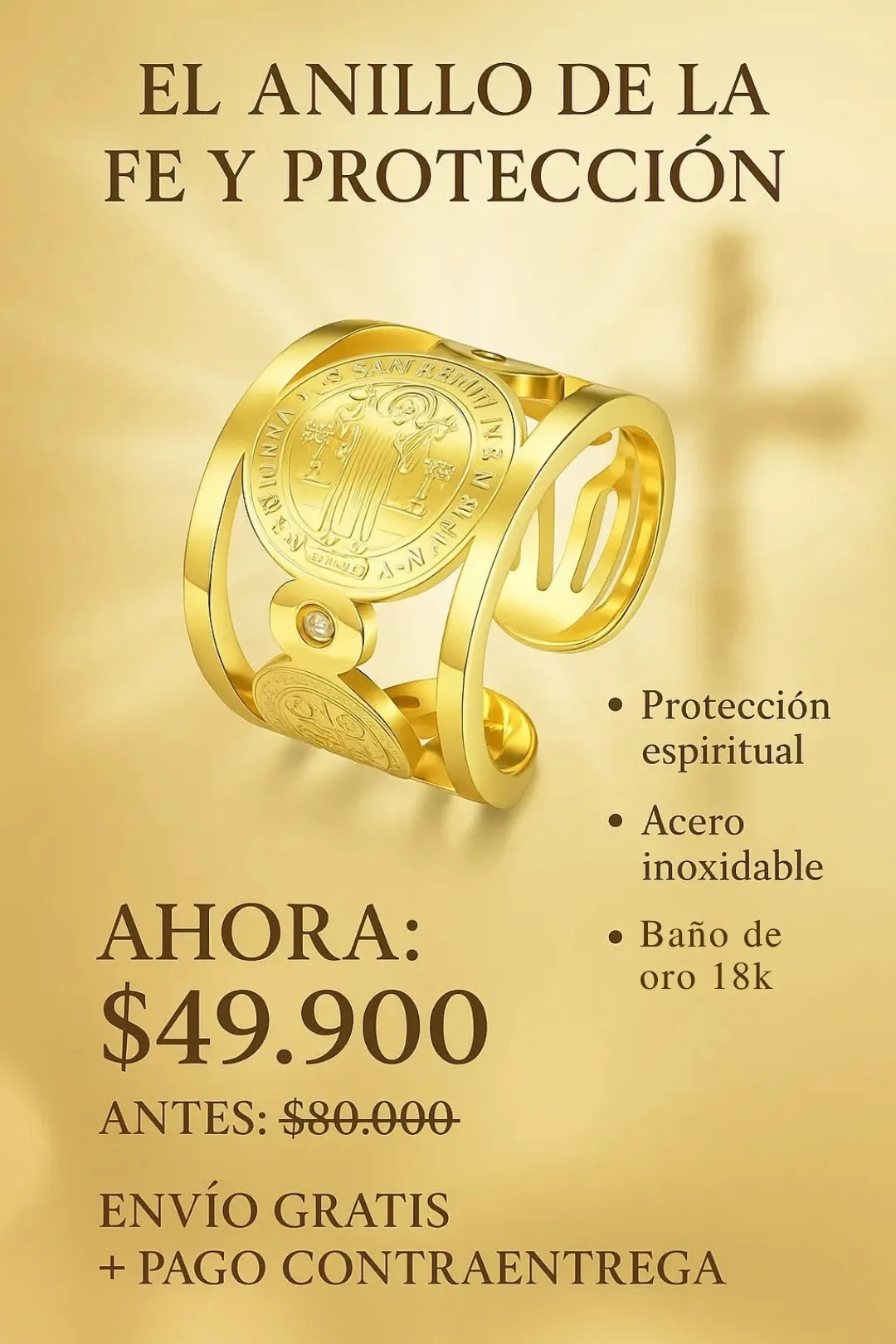 Anillo San Benito baño de oro 18k  +CAJAREGALO