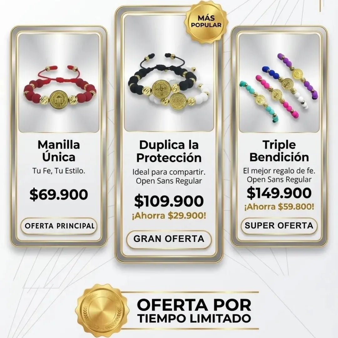 Manilla Protectora San Benito Baño de oro 18k