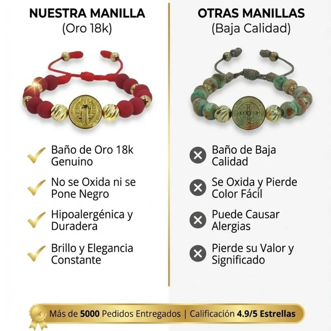 Manilla Protectora San Benito Baño de oro 18k