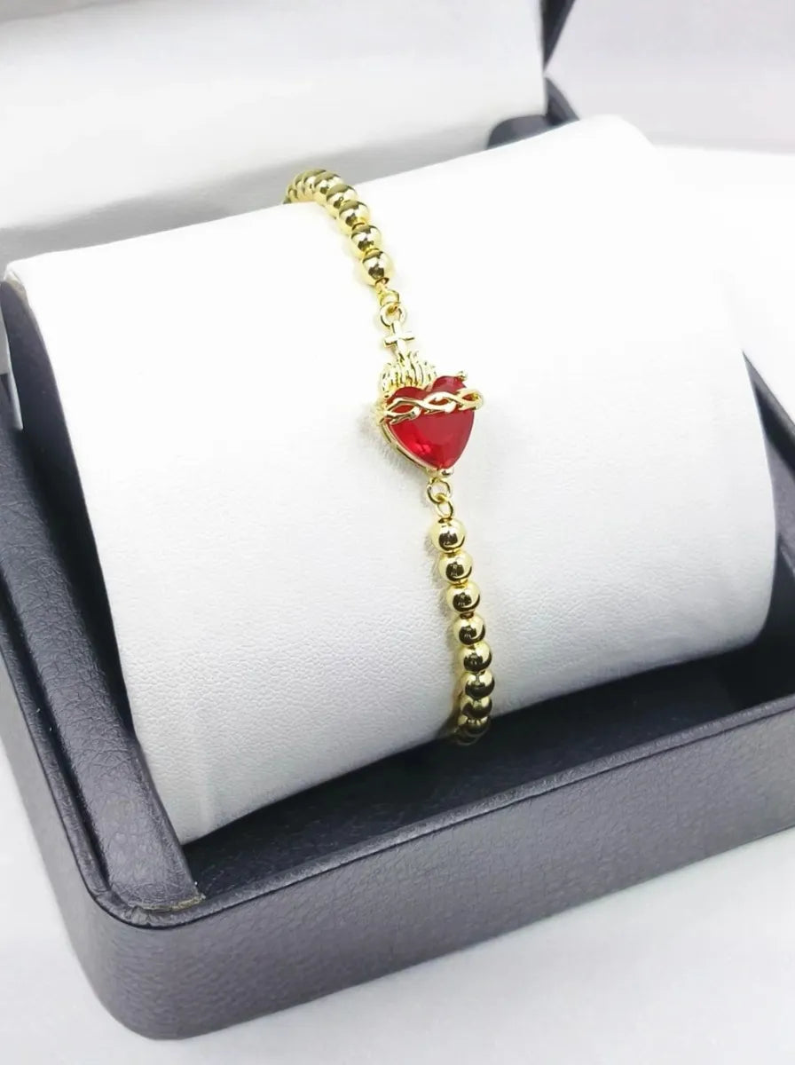 Pulsera Sagrado Corazon con baño de oro 18k