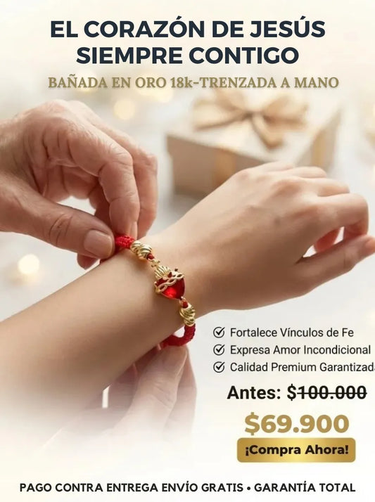 PULSERA CORAZON DE JESUS TEJIDA A MANO