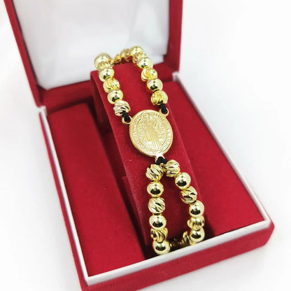 PULSERA TEJIDA SAN BENITO 32 ESFERAS BAÑO DE ORO