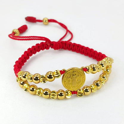 PULSERA TEJIDA SAN BENITO 32 ESFERAS BAÑO DE ORO