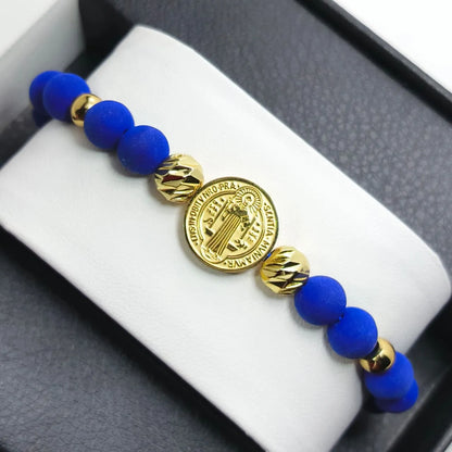 Manilla Protectora San Benito Baño de oro 18k