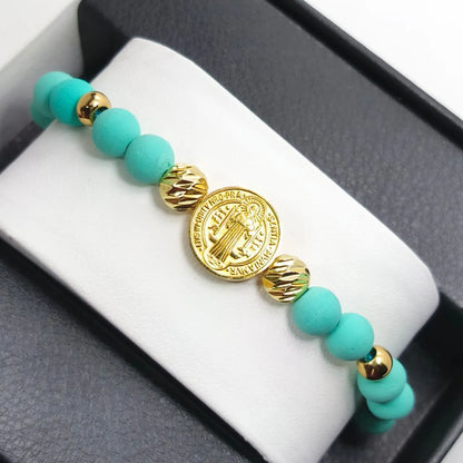 Manilla Protectora San Benito Baño de oro 18k